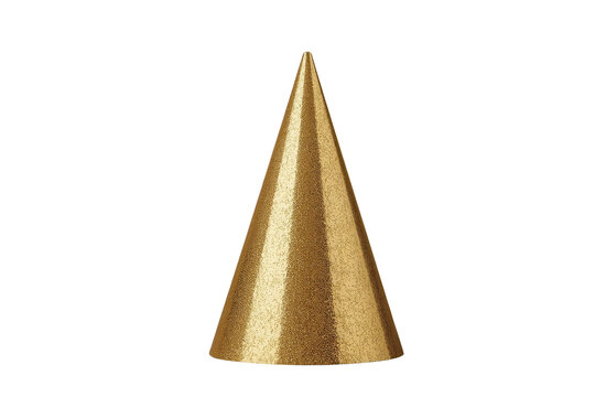 Narrow metallic gold celebration hat with smooth conical shape