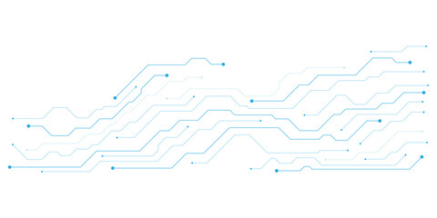 Obraz premium Futuristic blue circuit board pattern vector, digital technology background with electronic lines and nodes, high-tech motherboard data flow illustration for cyber security and AI