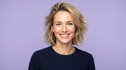 Fototapeta premium Brightly lit professional woman smiling for corporate headshot stock photo ideal for marketing web design banners and business profiles.