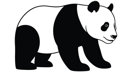 Fototapeta premium Panda bear silhouette stands against a white background a simple monochrome illustration