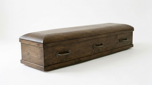 A detailed examination of a vintage wooden coffin reflecting historical burial practices and craftsmanship of the past era