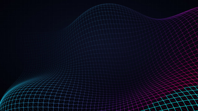 Abstract digital wave wireframe background with neon mesh grid