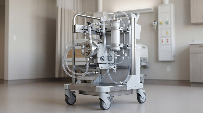 Advanced ECMO life support machine on a mobile hospital cart in a clinical room