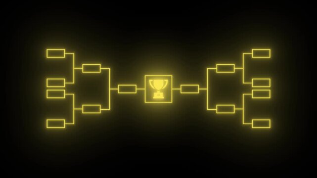 Glowing Neon yellow Tournament Bracket Chart with Trophy Icon Esports Championship Animation