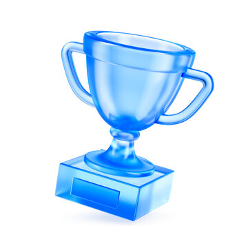 First place trophy glass cup isolated on white background. Concept of awards, competition and achievement. 3d rendering