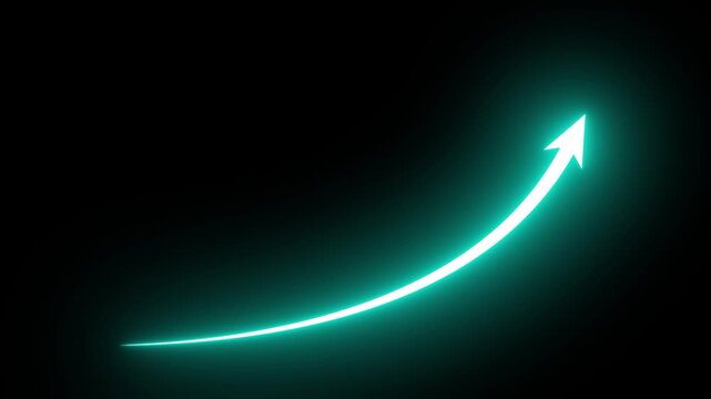black Screen Cyan Glowing Curved Arrow Moving Upward Success Financial Growth Graphic Overlay