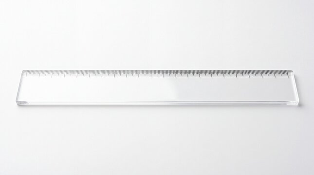 Transparent acrylic ruler with metric scale, clear plastic measuring tool for office and school, minimalist stationery for drafting and design isolated PNG with Transparent Background