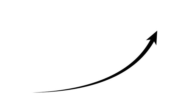 Black Curved Arrow Moving Upward White Background Financial Growth Graph Motion Graphic Overlay