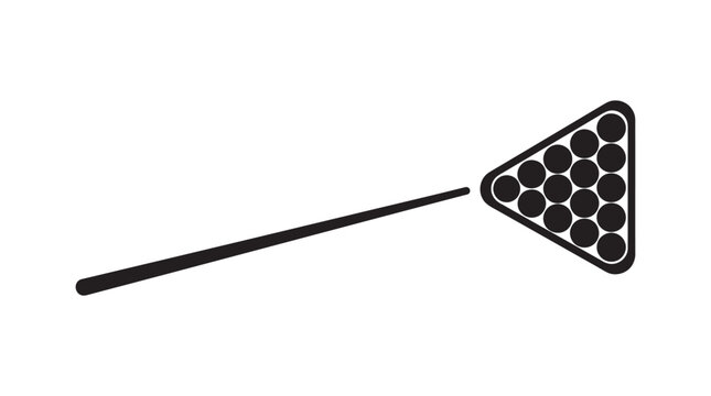 Pool cue striking a rack of billiard balls black silhouette