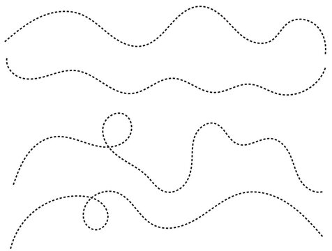 Abstract Hand-Drawn Dotted Line Collection. Dotted Spiral Curve Line. Hand Sketched Curly Border. Curly dotted line. Long dashed hand drawn squiggle.