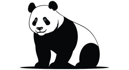Black and white silhouette of a panda sitting on the ground © JOHIRUL_STUDIO