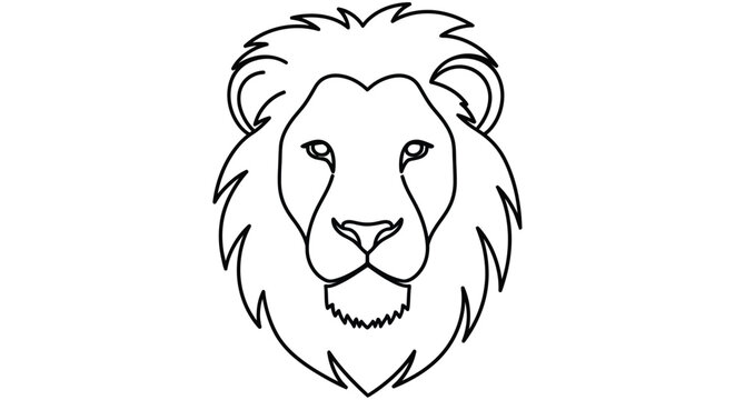 Lion head drawing features a continuous line style on a white background