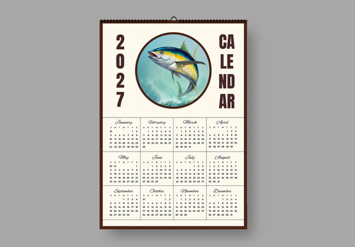 2027 Fishing Wall Calendar Template
