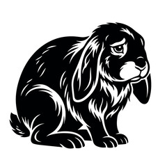 Obraz premium Black and white graphic illustration of a lop eared rabbit on white background