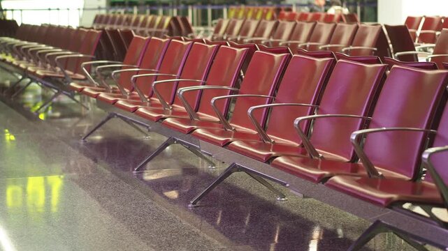 An unoccupied seating area at the airport is currently awaiting the arrival of passengers