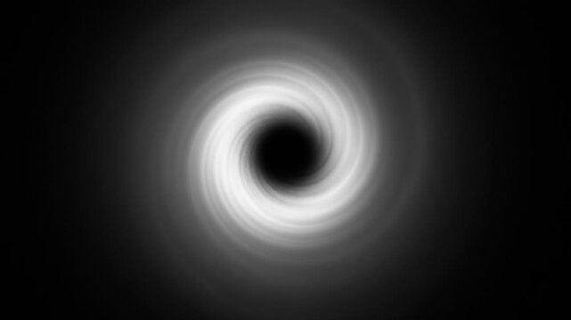 Seamless loop abstract black hole animation with a glowing white rotating vortex in deep space