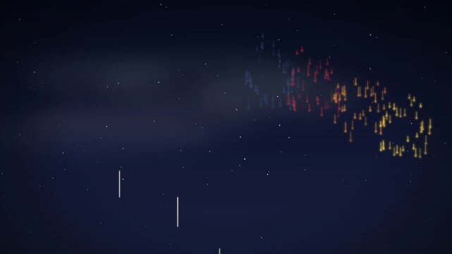 Colorful Animated Fireworks Celebration, Horizontal Motion Graphics, Vibrant Sparkles, Night Sky Background, Festive Event Animation, Celebratory Text, Party Theme