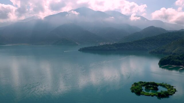 Aerial view Landscape of Sun Moon Lake  in Taiwan.