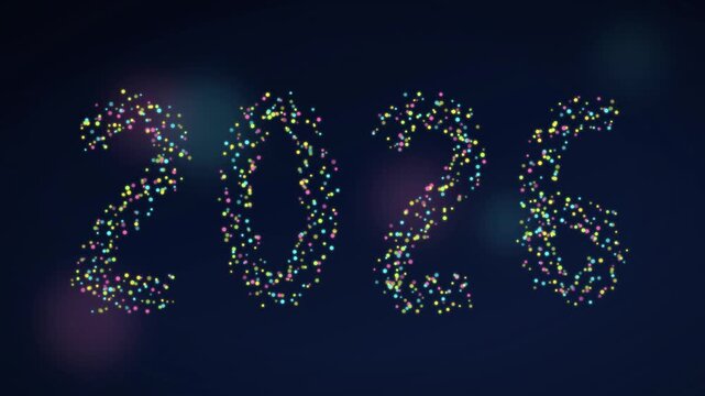 Colorful Particle Morphing Animation, Vibrant Abstract Shapes, Dynamic Motion Background, Animated Visual Effects, Horizontal Flowing Elements, Modern Digital Design, Year Particles Morph