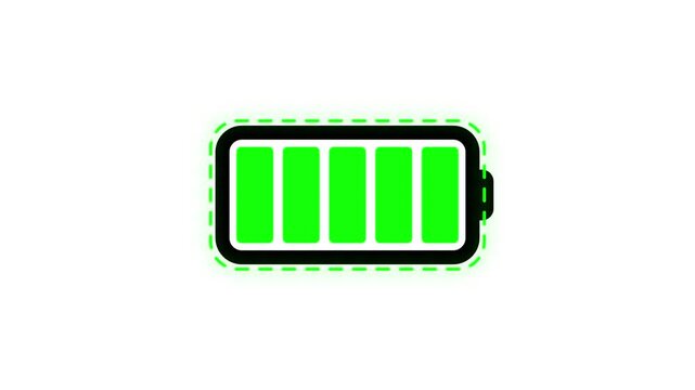 Fully Charged Green Battery Icon Motion Render Animation for Digital Device Interface Power Level Indicator Isolated on White Background