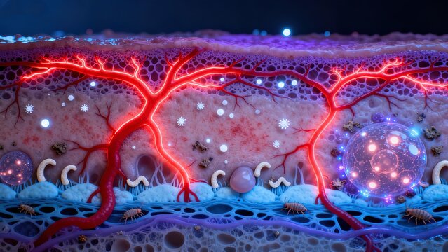 Rosacea: Facial Vasodilation Chronic Inflammation and Vascular Congestion in Skin Cross-Section