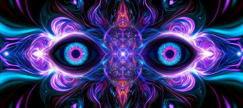 Symmetry mystical spiritual energy form. Aura chakra holy light vibration. Generative video AI technology.	
