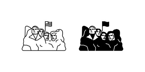 National monument stone faces outline and filled icons for patriotic travel themes. © Sijawalo