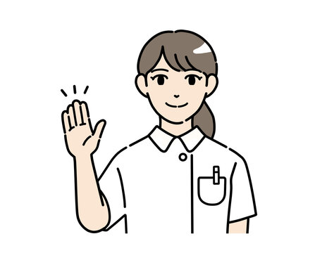 手を挙げて案内する若い女性看護師のイラスト素材