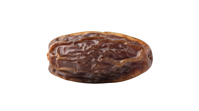 Dried date fruit isolated on white background, single organic medjool date, sweet brown palm fruit snack for ramadan and healthy diet