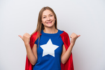 Super Hero Russian woman isolated on white background with thumbs up gesture and smiling © luismolinero