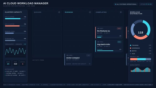 Software engineer analyzing cloud server data on a digital dashboard screen