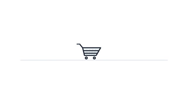 Minimalist line art illustration of a shopping cart icon with a horizontal line on a white background.