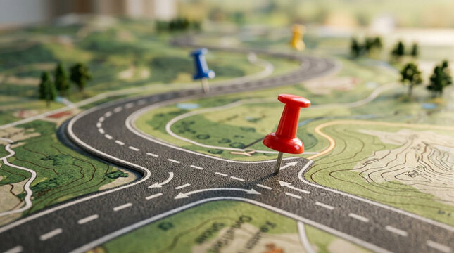 Roadmap with Pins: Journey, Navigation, Planning, Strategy, Direction, Decision