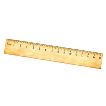 Wooden ruler measuring tool, watercolor illustration for school supply and back to school with education concept.