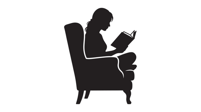 Woman reading a book in armchair black silhouette