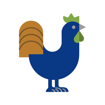 Stylized blue rooster with brown tail feathers