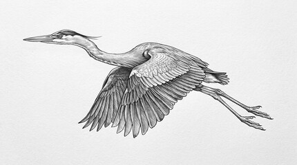 Fototapeta premium Heron ink drawing in classical scientific style for biological encyclopedias and naturalist art decor.