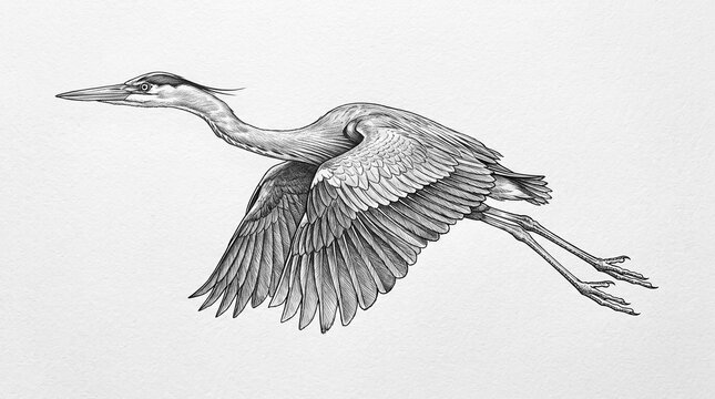 Heron ink drawing in classical scientific style for biological encyclopedias and naturalist art decor.