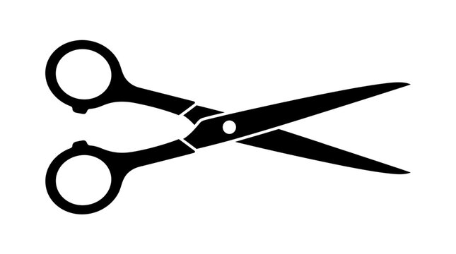 Black silhouette of open scissors icon isolated on white background for cutting, hairdressing and craft design