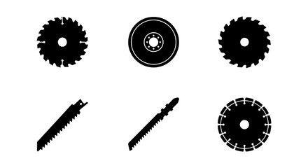 Circular Saw Blades and Jigsaw Blades Set, Metal Cutting Tools, Industrial Equipment Icons