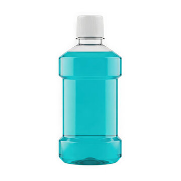 Blue mouthwash bottle with cap isolated
