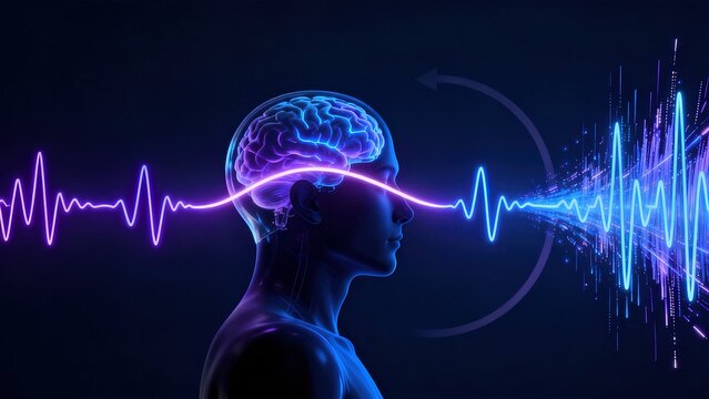 Sleep Cycle Brain Wave Patterns Showing NREM and REM Stage Transitions in Cinematic Medical Visualization