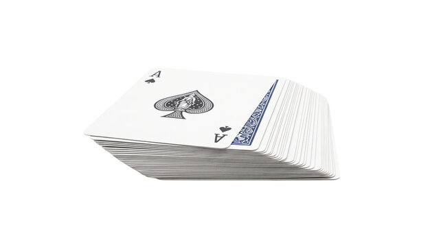 A crisp deck of playing cards highlighting the Ace of Spades on top. Perfect for gambling, casino themes, poker tournaments, card games, and magic tricks.