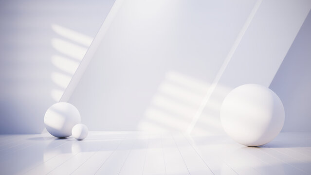 Empty building structure with sun light and geometric shapes, Empty stage - 3d rendering