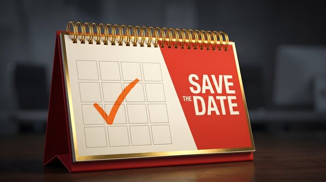 Save the date desk calendar with a checkmark