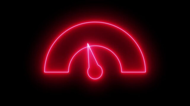 Glowing red neon speedometer gauge animation.  indicator for loading and data transfer, Car speedometer dashboard, Speed Animation or speed test tachometer 4k video