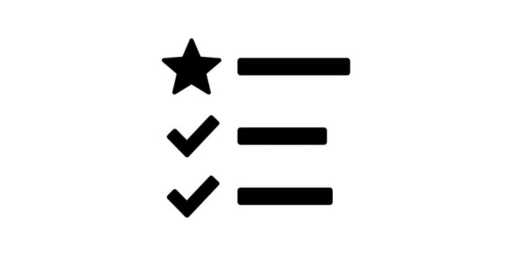 Favorite checklist item set with star and checkmark symbols for task management flat icon.