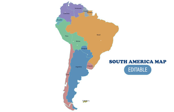 Detailed south america map with country names editable