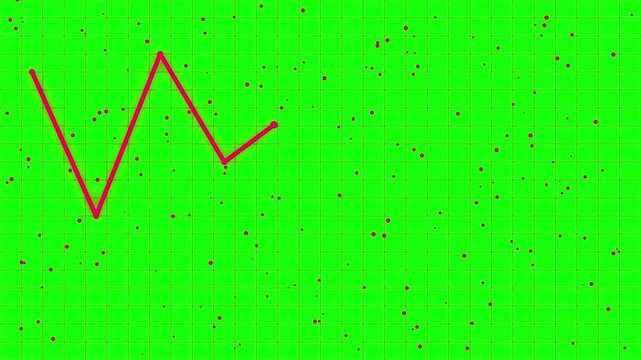 Red glowing neon line graph showing financial market volatility with fluctuating stock prices on a dark digital grid background