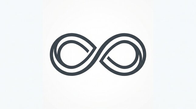 Minimal gray infinity symbol with smooth continuous curves, representing continuity, balance, endless possibilities, and sustainability